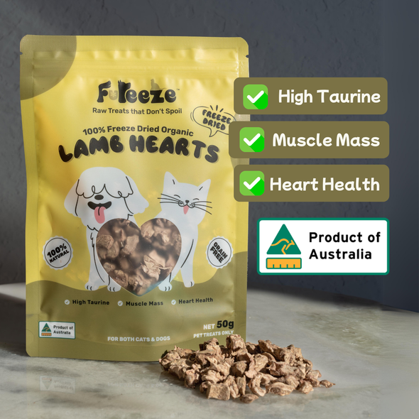 50g Freeze Dried Organic Lamb Hearts By Fureeze™