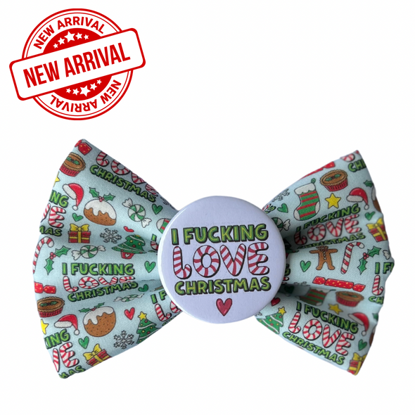 Badge Bow Tie <br>I Funking love Christmas (Blue)